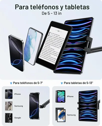 Vista 8 de OMOTON Soporte ajustable para tablet de escritorio, soporte para tablet para iPad, soporte de teléfono para cama con rotación de 360°, se adapta a