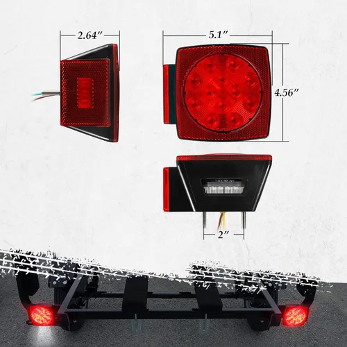 Vista 7 de Partsam Luz LED cuadrada impermeable de 12 V, luz LED rectangular de bajo perfil, combinación de luces traseras para remolque, kit de luces traseras