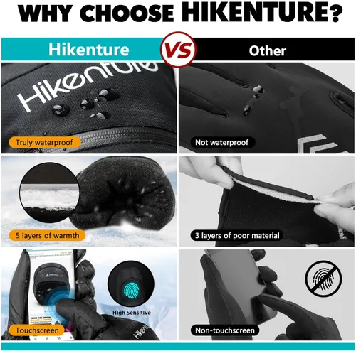 Vista 4 de Hikenture Ski Gloves Men -Waterproof Insulated Snow Gloves with 3M Thinsulate -Touchscreen Winter Snowboard Gloves for Cold Weather, Windproof