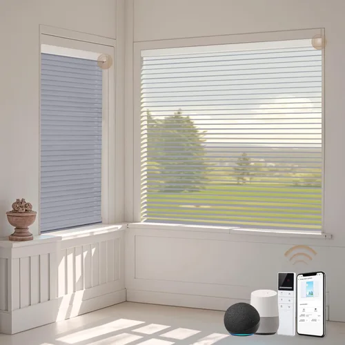 Vista 9 de TIPIACE - Persianas motorizadas Shangri-la compatibles con Alexa (blanco-Z601) Motorized Design with Remote & Alexa Voice Control, 60% blackout