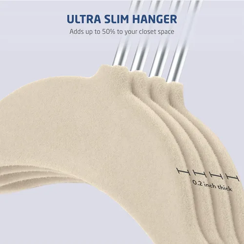 Vista 3 de ZOBER Perchas de terciopelo premium para niños (14.0pulgadas 50 unidades), antideslizantes, ultra delgadas para ahorrar espacio, para niños, gancho