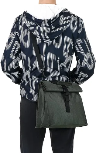 Vista 8 de GYEUKHAM Bolsa de almuerzo aislada para hombres/mujeres/niños, lonchera reutilizable con tapa enrollable y correa ajustable para el hombro Verde