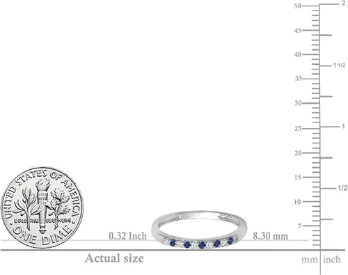 Vista 5 de Dazzlingrock Collection Round Blue Sapphire & White Diamond Alternate Thin Stackable Wedding Band for Women 10K Rose Gold