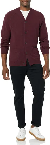 Vista 3 de Goodthreads Suéter cárdigan de lana de cordero con cuello en V para hombre, borgoña, rojo, talla S