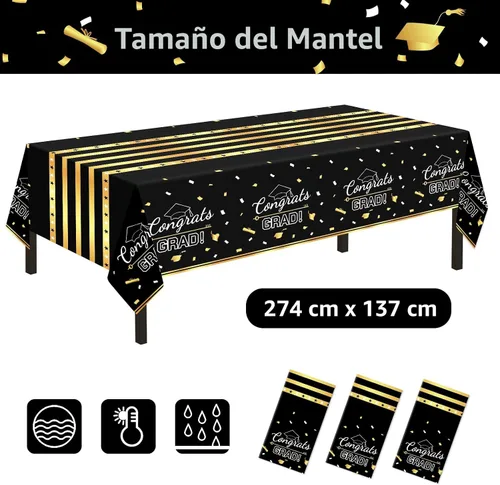 Vista 5 de Childom Paquete de 3 manteles de graduación, decoraciones de graduación de clase de 2026, decoraciones de fiesta de graduación, 54 x 108 pulgadas