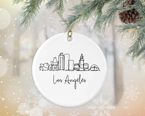 Vista 2 de EirlysDesigns Adorno navideño de la ciudad de Los Ángeles, adorno de la ciudad de Los Ángeles, regalo para mudarse a la ciudad de Los Ángeles