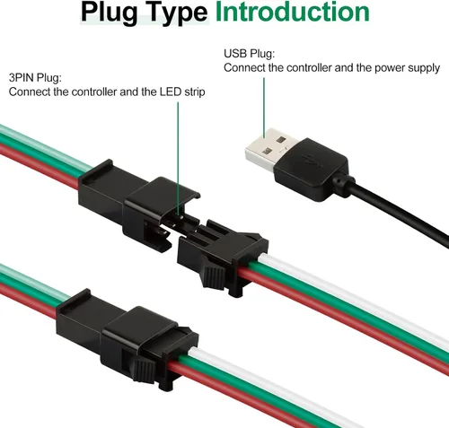Vista 2 de RGBZONE Controlador LED USB de 5 V CC, control remoto inalámbrico RF de 21 teclas, controlador LED de 3 pines de 3.3 ft/3.3 pies, 5V WS2812 WS2811
