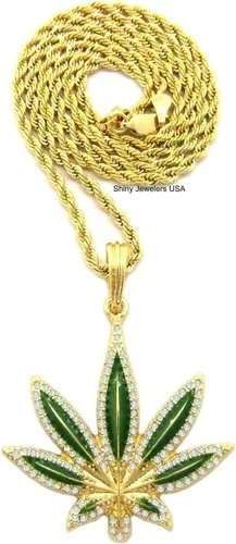 Vista 2 de Brillante joyeros EE. UU. Para hombre Iced Out (), color verde de mariguana hojas marihuana Hip Hop colgante caja, cuerda, cubano collar