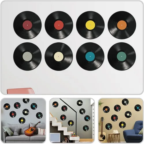 Vista 4 de 16 discos de vinilo para decoración de discos de vinilo, recortes de plástico, calcomanías falsas de plástico, decoración de fiesta temática