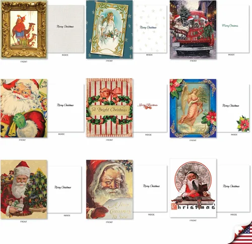 Vista 5 de The Best Card Company Juego de 36 tarjetas navideñas surtidas de 4 x 5.12 pulgadas con sobres para hombres y mujeres (diseños de 36 x 1) Vintage