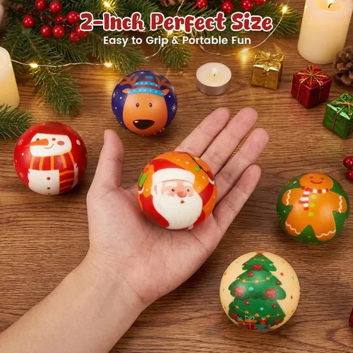 Vista 2 de LovesTown 25 bolas de estrés de Navidad a granel, bolas para apretar, juguetes para ansiedad de Navidad, rellenos de calcetines de Navidad