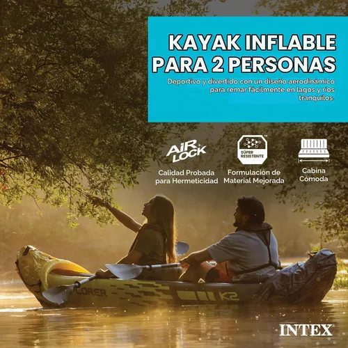 Vista 2 de INTEX Explorer Kayak - Juego portátil para 2 personas con paletas y bomba