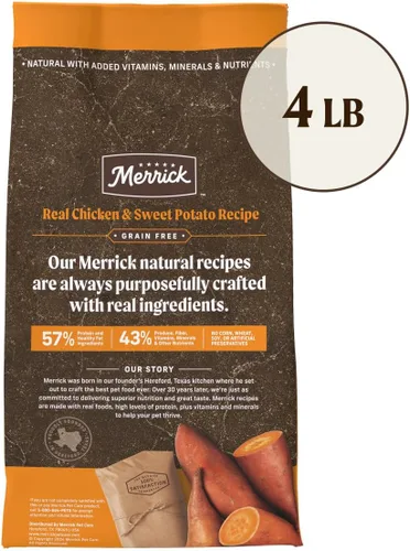 Vista 6 de Merrick - Alimento seco para perros, receta de pollo real y batata libre de granos, 4 libras, en bolsa