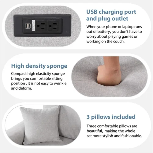 Vista 6 de LHLLHL Sofá cama seccional con puerto de carga USB y salida de enchufe, sofá cama extraíble, diván en forma de L pequeño apartamento