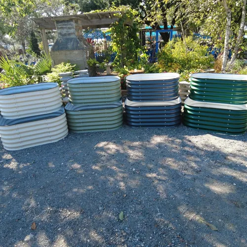 Vista 8 de Vego garden Jardinera elevada en cascada de metal galvanizado para verduras, hierbas y flores, verde británico