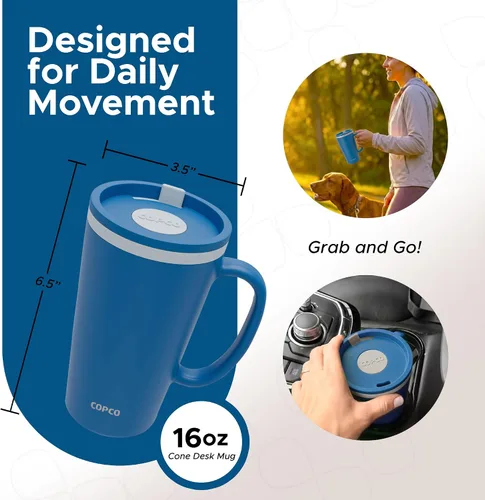 Vista 2 de Copco - Taza de café con cono de 16 onzas, mango y tapa resistente a Azul