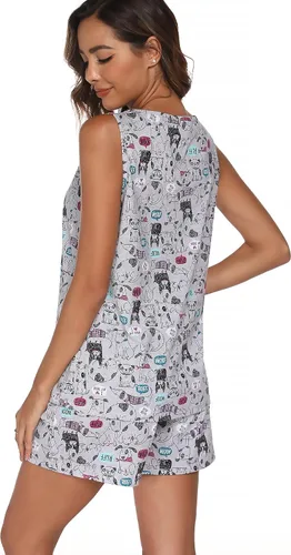 Vista 5 de ENJOYNIGHT - Conjunto estampado de pijama con parte superior sin mangas y pantalones cortos, para mujer