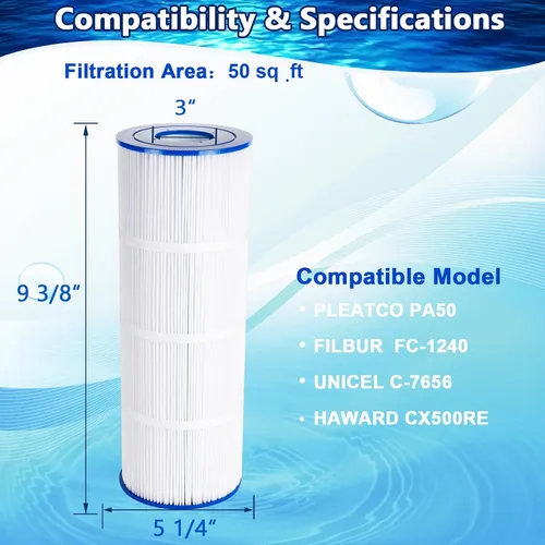 Vista 2 de Filtro de piscina PA50 compatible con Hayward C500, CX500-RE, Unicel C-7656, Filbur FC-0625, FC-1240, FC-0620, cartucho de filtro de 50 pies