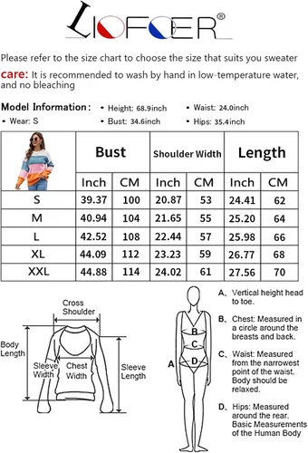 Vista 7 de LIFOER - Suéter de manga larga con bloques de color para mujer, suéter de punto de retazos, suéter casual con cuello redondo