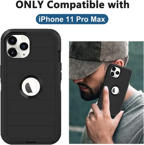 Vista 2 de Funda para iPhone 11 Pro Max, con protector de pantalla integrado, protección contra caídas, cuerpo completo, resistente a prueba de golpes, a