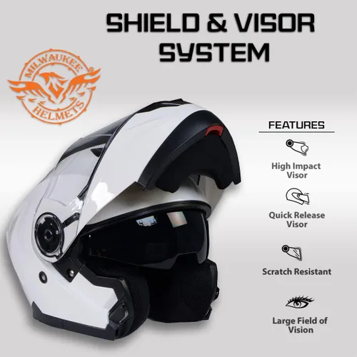 Vista 5 de Milwaukee Helmets MPH9816DOT 'Breeze' - Casco modular de motocicleta avanzado blanco para hombres y mujeres con visera desplegable