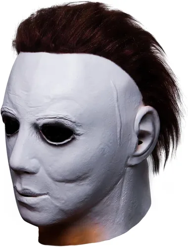 Vista 3 de MAKEATREE Máscara de Halloween de Michael Myers, máscara de látex de terror de película caliente, máscara de cabeza completa con pelo