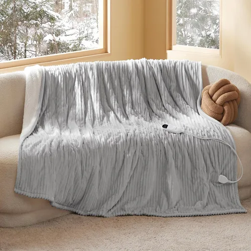 Vista 10 de Bedsure GentleSoft - Manta eléctrica individual – Manta térmica de franela suave acanalada, calefacción con 6 ajustes de tiempo (hasta 10 horas), 6