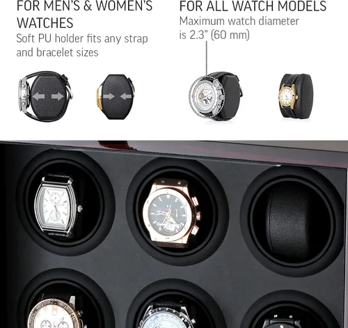 Vista 4 de Enrollador de reloj para relojes automáticos con cajón de almacenamiento, luz LED, pantalla LCD y control remoto (ébano + negro), Ébano + Negro