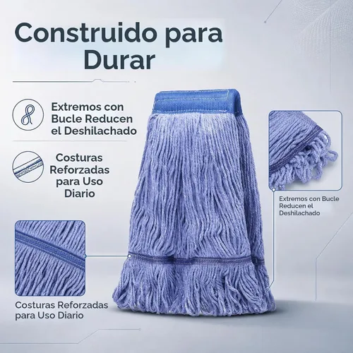 Vista 5 de Paquete de 12 cabezales de repuesto para trapeador, repuesto comercial de cabezal de trapeador de alta resistencia, repuestos comerciales de algodón