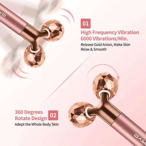 Vista 5 de Rodillo masajeador facial eléctrico 2 en 1, rodillo facial de oro rosa de 24 quilates, rodillo 3D y rodillo facial único en forma de media luna