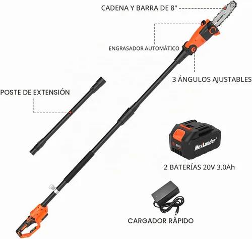 Vista 7 de Sierra de poste inalámbrica de 8 pulgadas 20V con batería y cargador 2× Negro