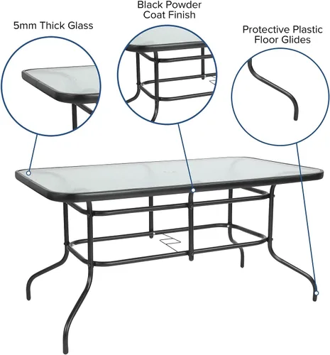 Vista 3 de Flash Furniture Lila - Juego de comedor de 5 piezas para patio, mesa de patio de vidrio templado de 55 pulgadas con agujero para paraguas, 4 sillas
