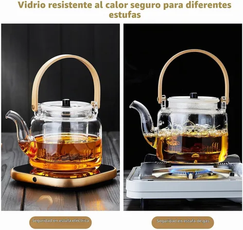 Vista 5 de Juego de teteras de cristal, 37 onzas/37.2 fl oz, hervidor de té de vidrio con 4 tazas de té de doble pared, tetera con infusor para té suelto, apto