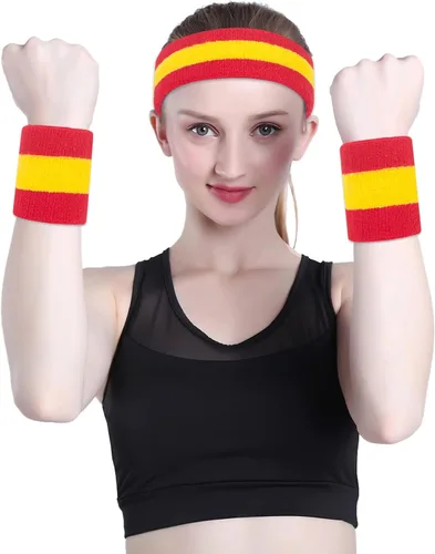 Vista 113 de ONUPGO - Conjunto de diadema y muñequeras deportivas para el sudor, hechas de algodón con bucles, muñequeras, contra humedad