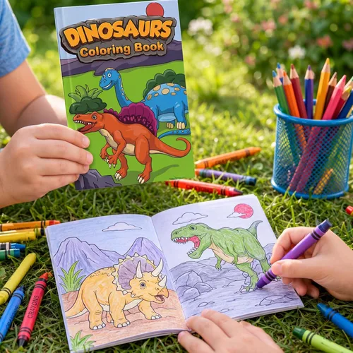 Vista 4 de Nezyo Paquete de 24 mini libros para colorear de dinosaurios a granel, pequeños folletos de actividades con 84 diseños, 14 páginas cada uno