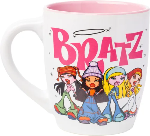 Vista 2 de Silver Buffalo Bratz Logo and Group - Taza de cerámica curvada, 25 onzas