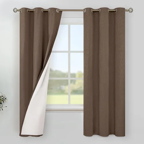 Vista 157 de YoungsTex - Cortinas 100% opacas para dormitorio, con aislamiento térmico y ojales, cortinas oscuras negras con capa pesada para ventana de sala