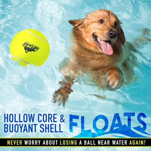 Vista 5 de Franklin Pet Supply Co. - Pelota de tenis para perros de gran tamaño, 8.5 pulgadas, bomba incluida Floats In Water, High-Visibility Neon