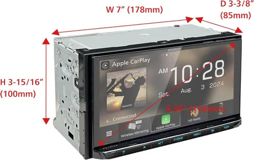 Vista 3 de KENWOOD DMX908S EXCELON Receptor multimedia digital con pantalla táctil LCD de 6.95 pulgadas, Apple CarPlay inalámbrico y Android Auto, doble Din