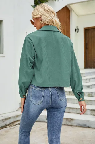 Vista 3 de Chaquetas de pana para mujer, de manga larga, con botones, con bolsillo, blusas casuales