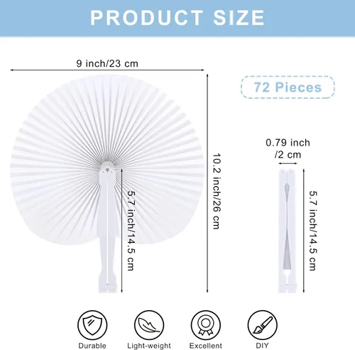 Vista 2 de durony 72 ventiladores plegables de forma redonda con mango de plástico, abanicos de mano de papel, abanicos de boda plegados para bodas
