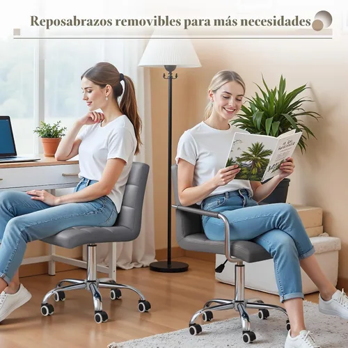 Vista 5 de Furmax silla de oficina con respaldo medio de piel sintética, silla ejecutiva moderna, ajustable, silla de escritorio para el hogar, silla de Gris