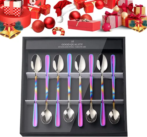 Vista 22 de YDware - Juego de cucharas de té helado de mango largo, cucharas doradas de cambio gradual de 7.87 pulgadas, cucharas de cóctel de acero inoxidable