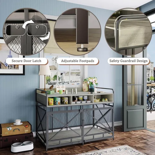 Vista 4 de Fulhope Muebles de Jaula para Perros, Mesa Auxiliar de Jaula para Perros de Madera Resistente de 48", Muebles de Perrera XL para Razas Grandes
