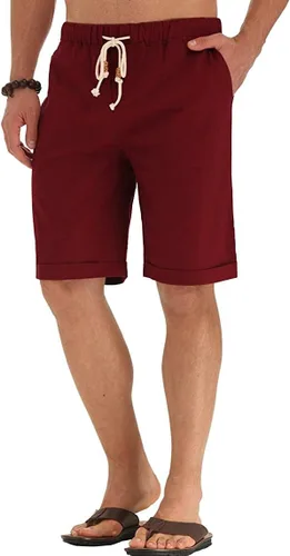 Vista 16 de Sailwind Pantalones cortos de lino para hombre, pantalones cortos casuales de playa con cordón