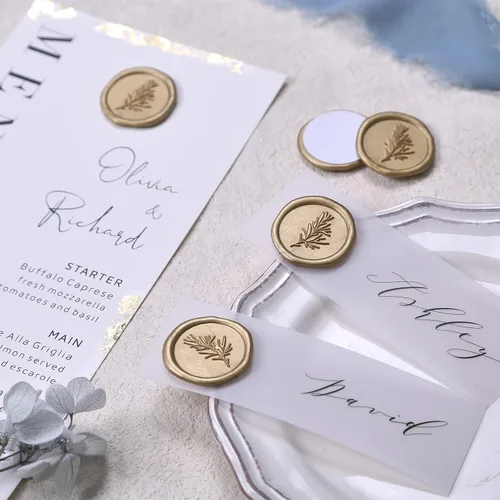 Vista 2 de UNIQOOO Pegatinas de Sello de Cera - Pegatinas de Sello de Sobre para Invitación de Boda de Romero, 100 Piezas de Pegatinas Metálicas Autoadhesivas