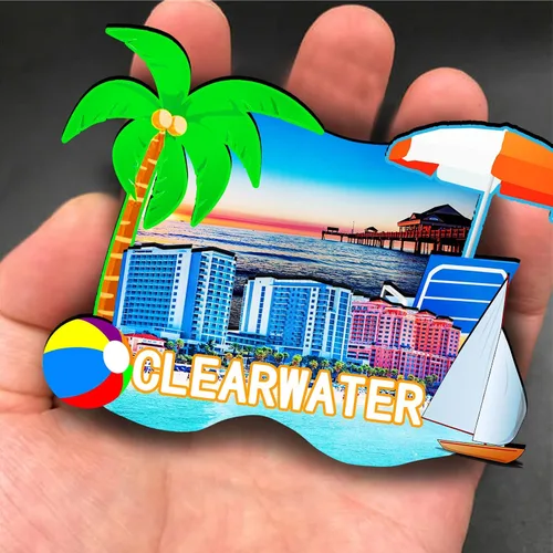 Vista 4 de Imán de madera de Clearwater de Estados Unidos 3D para nevera, recuerdos coleccionables, decoraciones artesanales hechas a mano