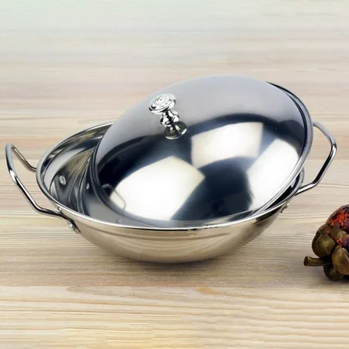 Vista 9 de Hemoton Olla caliente de acero inoxidable con tapa de doble asa, olla multiusos para cocina casera, calentamiento rápido de 10.62 pulgadas