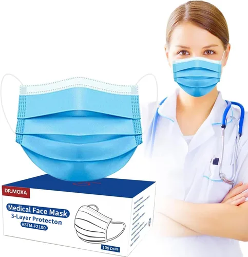 Vista 9 de DR.MOXA Paquete de 50 mascarillas desechables de grado médico de 3 capas para protección, color azul Cómodo, suave, transpirable