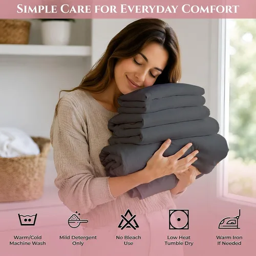 Vista 7 de Sábanas de cama tamaño individual XL, juego de sábanas de 100% algodón egipcio suave de fibra larga, juego de 4 piezas con bolsillo profundo de Gris